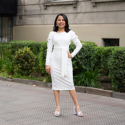 Vestido Lazo Manga Princesa Blanco