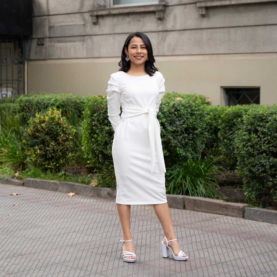 Vestido Lazo Manga Princesa Blanco