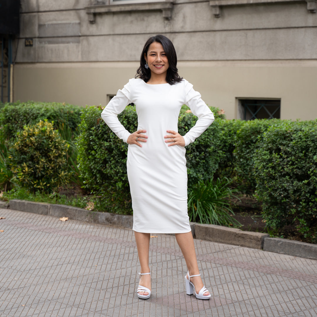 Vestido Lazo Manga Princesa Blanco