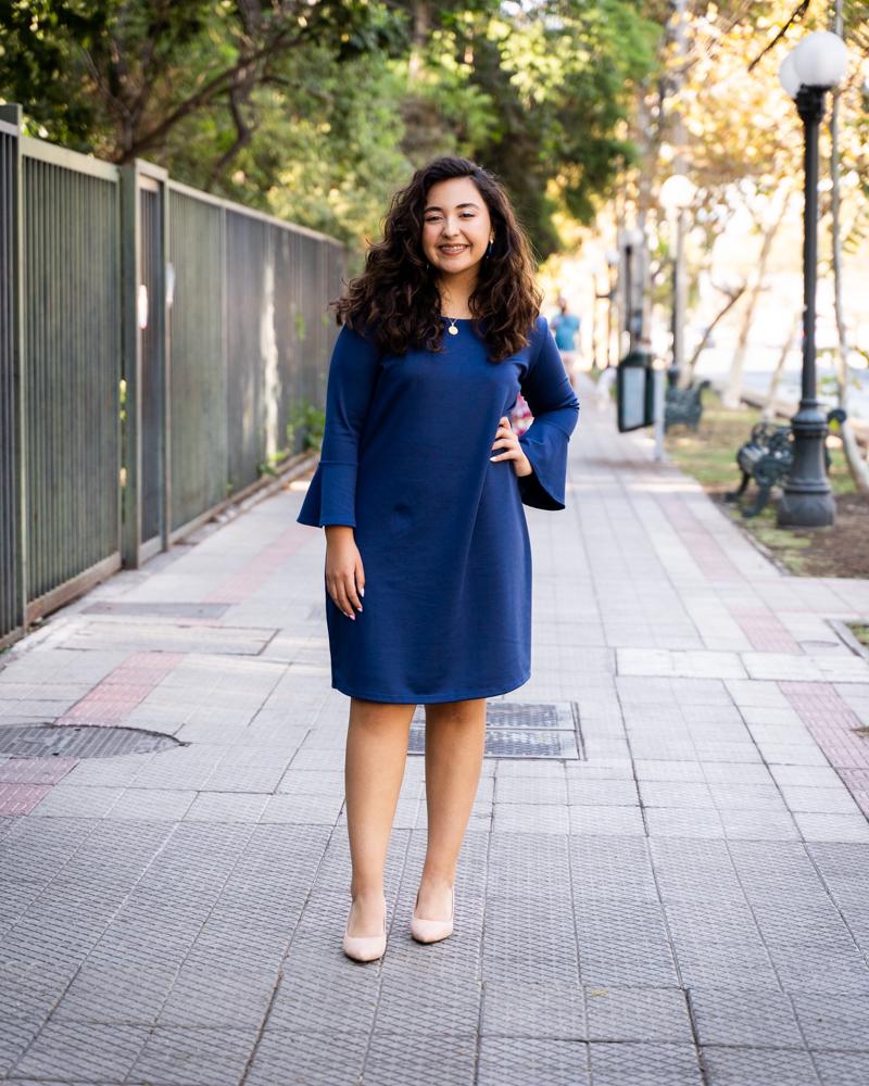 Vestido Azul Manga Mariposa