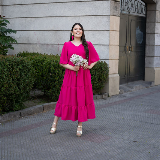 Vestido Brasil Fucsia Manga Corta