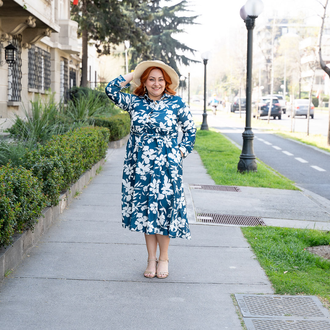 Vestido Camisero Estampado Verde